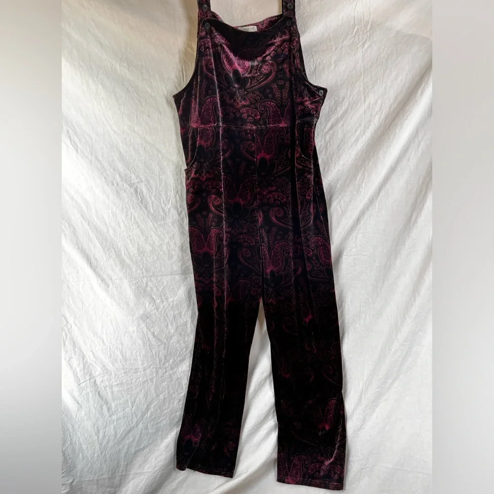 Vintage Velvet Paisley Purple Bib Overalls Coldwater Creek Women Large Jumpsuit - Picture 2 of 16